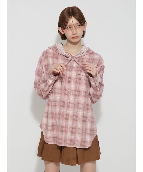 FURFUR(ファーファー)の「チェック柄フーディシャツ(シャツ/ブラウス・レディース・ブラウン/ホワイト/ピンク・F)」の8枚目の写真