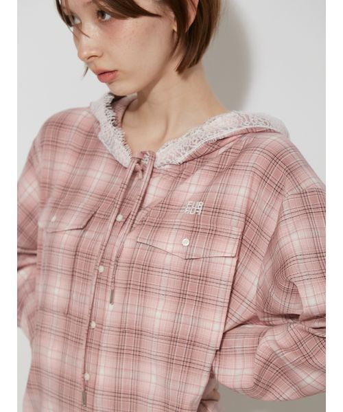 FURFUR(ファーファー)の「チェック柄フーディシャツ(シャツ/ブラウス・レディース・ブラウン/ホワイト/ピンク・F)」の14枚目の写真