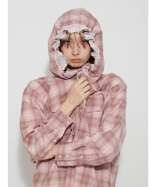 FURFUR(ファーファー)の「チェック柄フーディシャツ(シャツ/ブラウス・レディース・ブラウン/ホワイト/ピンク・F)」の15枚目の写真