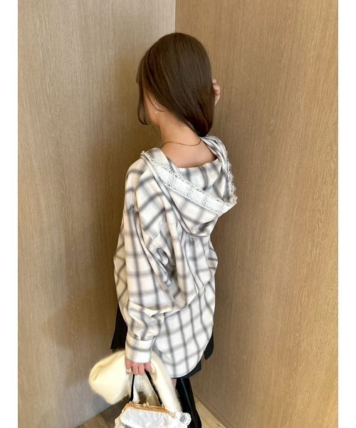 FURFUR(ファーファー)の「チェック柄フーディシャツ(シャツ/ブラウス・レディース・ブラウン/ホワイト/ピンク・F)」の5枚目の写真
