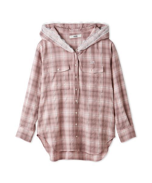 FURFUR(ファーファー)の「チェック柄フーディシャツ(シャツ/ブラウス・レディース・ブラウン/ホワイト/ピンク・F)」の7枚目の写真