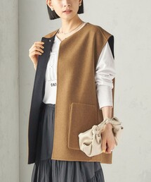 【実力派ベーシック】セミ 梳毛 配色 リバーシブル ジレ
