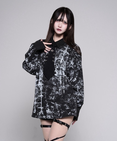 REFLEM(レフレム)の「『REFLEM/レフレム』ピアスネクタイ付きプリントシャツ(シャツ/ブラウス・レディース・ホワイト/ブラック・FREE)」の8枚目の写真