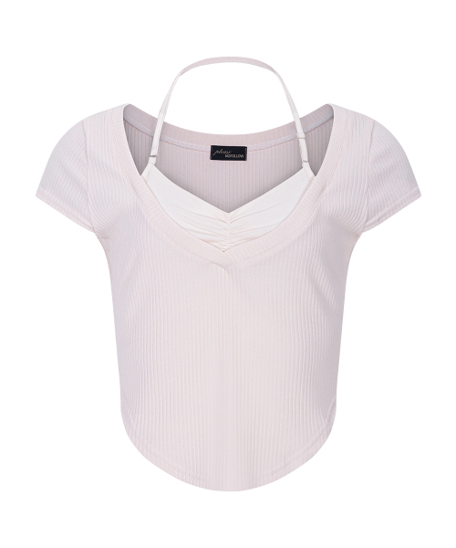 PLEASENOFOLLOW(プリーズノーフォロー)の「Zeline Layered Short Sleeve Top (Baby Pink)(Tシャツ/カットソー・レディース・その他・FREE)」の2枚目の写真