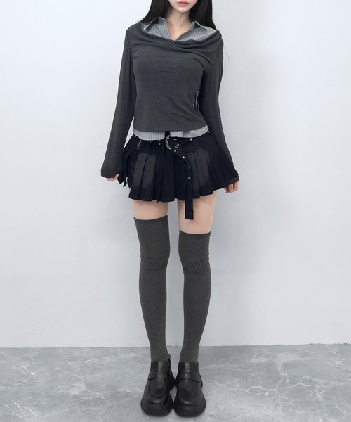 FOLLOWIN（フォロウィン）の「【3COLOR】 フェイクレイヤードデザインシャツ風トップス（シャツ/ブラウス・レディース・ホワイト/グレー/チャコールグレー・FREE）」の19枚目の写真