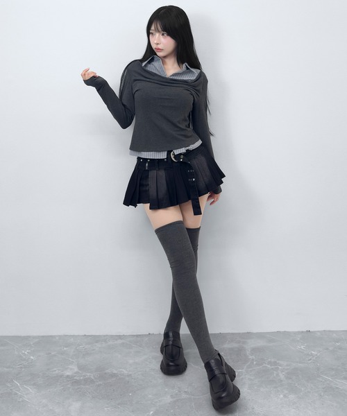 FOLLOWIN（フォロウィン）の「【3COLOR】 フェイクレイヤードデザインシャツ風トップス（シャツ/ブラウス・レディース・ホワイト/グレー/チャコールグレー・FREE）」の21枚目の写真