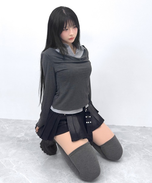 FOLLOWIN（フォロウィン）の「【3COLOR】 フェイクレイヤードデザインシャツ風トップス（シャツ/ブラウス・レディース・ホワイト/グレー/チャコールグレー・FREE）」の17枚目の写真