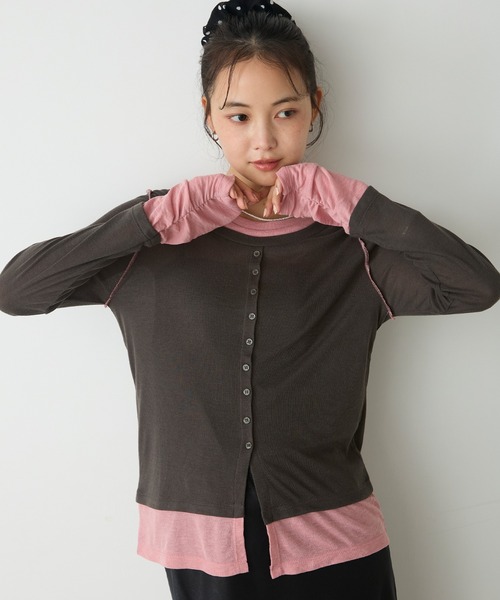 forksy.(フォルクシー)の「【forksy.】バイカラーシアー ドッキングトップス(Tシャツ/カットソー・レディース・ライトブルー/ホワイト系/ブラック/チャコールグレー/レッド/ブラウン・FREE)」の3枚目の写真