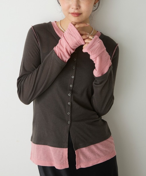forksy.(フォルクシー)の「【forksy.】バイカラーシアー ドッキングトップス(Tシャツ/カットソー・レディース・ライトブルー/ホワイト系/ブラック/チャコールグレー/レッド/ブラウン・FREE)」の10枚目の写真
