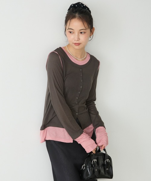 forksy.(フォルクシー)の「【forksy.】バイカラーシアー ドッキングトップス(Tシャツ/カットソー・レディース・ライトブルー/ホワイト系/ブラック/チャコールグレー/レッド/ブラウン・FREE)」の12枚目の写真