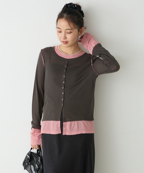 forksy.(フォルクシー)の「【forksy.】バイカラーシアー ドッキングトップス(Tシャツ/カットソー・レディース・ライトブルー/ホワイト系/ブラック/チャコールグレー/レッド/ブラウン・FREE)」の13枚目の写真
