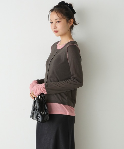 forksy.(フォルクシー)の「【forksy.】バイカラーシアー ドッキングトップス(Tシャツ/カットソー・レディース・ライトブルー/ホワイト系/ブラック/チャコールグレー/レッド/ブラウン・FREE)」の14枚目の写真
