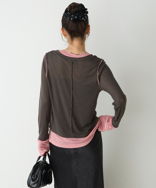 forksy.(フォルクシー)の「【forksy.】バイカラーシアー ドッキングトップス(Tシャツ/カットソー・レディース・ライトブルー/ホワイト系/ブラック/チャコールグレー/レッド/ブラウン・FREE)」の15枚目の写真