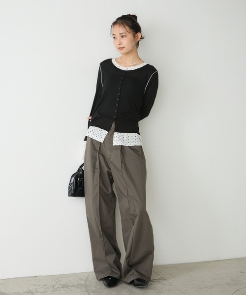 forksy.(フォルクシー)の「【forksy.】バイカラーシアー ドッキングトップス(Tシャツ/カットソー・レディース・ライトブルー/ホワイト系/ブラック/チャコールグレー/レッド/ブラウン・FREE)」の7枚目の写真