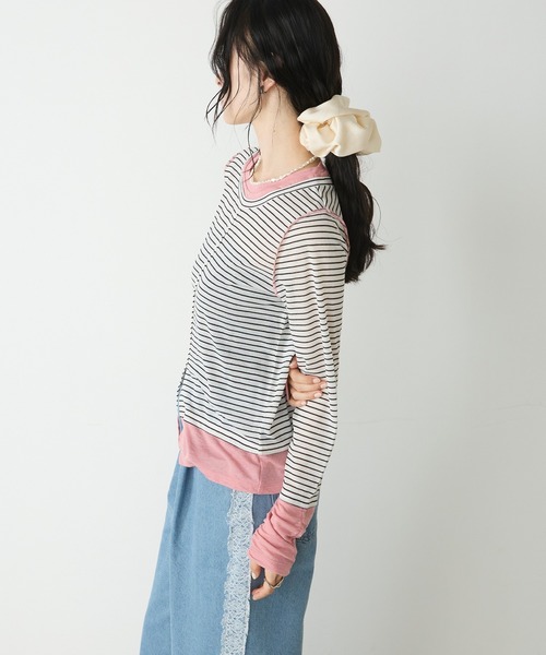 forksy.(フォルクシー)の「【forksy.】バイカラーシアー ドッキングトップス(Tシャツ/カットソー・レディース・ライトブルー/ホワイト系/ブラック/チャコールグレー/レッド/ブラウン・FREE)」の22枚目の写真