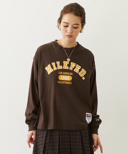 MILKFED.(ミルクフェド)の「MILKFED×CHAMPION LS TEE(Tシャツ/カットソー・レディース・ネイビー/ブラウン/オートミール/ブラック・M/L)」の1枚目の写真
