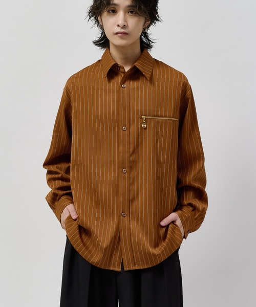 Lui's(ルイス)の「ストライプシャツブルゾン(シャツ/ブラウス・メンズ・モカ/ライトグレー/ブラック・S/M)」の3枚目の写真