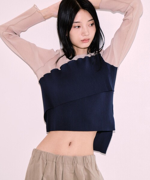 kotohayokozawa(コトハヨコザワ)の「【kotohayokozawa/コトハヨコザワ】《STUDIOUS別注》SHEER DOCKING CREW TOPS/シアードッキングクルートップス/ウォッシャブル(Tシャツ/カットソー・レディース・ブラック/ネイビー/パープル・FREE)」の8枚目の写真