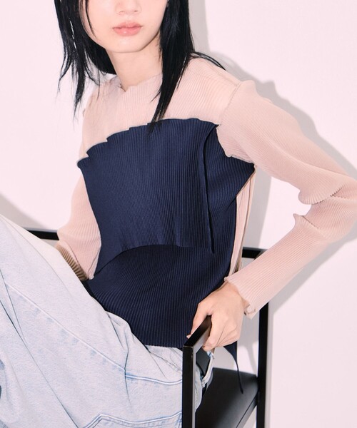 kotohayokozawa(コトハヨコザワ)の「【kotohayokozawa/コトハヨコザワ】《STUDIOUS別注》SHEER DOCKING CREW TOPS/シアードッキングクルートップス/ウォッシャブル(Tシャツ/カットソー・レディース・ブラック/ネイビー/パープル・FREE)」の11枚目の写真