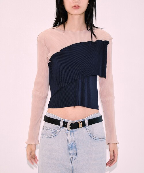 kotohayokozawa(コトハヨコザワ)の「【kotohayokozawa/コトハヨコザワ】《STUDIOUS別注》SHEER DOCKING CREW TOPS/シアードッキングクルートップス/ウォッシャブル(Tシャツ/カットソー・レディース・ブラック/ネイビー/パープル・FREE)」の13枚目の写真