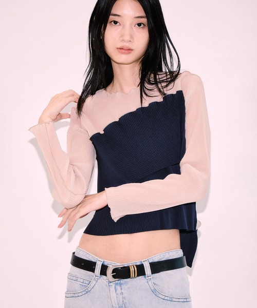 kotohayokozawa(コトハヨコザワ)の「【kotohayokozawa/コトハヨコザワ】《STUDIOUS別注》SHEER DOCKING CREW TOPS/シアードッキングクルートップス/ウォッシャブル(Tシャツ/カットソー・レディース・ブラック/ネイビー/パープル・FREE)」の2枚目の写真