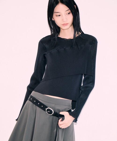 kotohayokozawa(コトハヨコザワ)の「【kotohayokozawa/コトハヨコザワ】《STUDIOUS別注》SHEER DOCKING CREW TOPS/シアードッキングクルートップス/ウォッシャブル(Tシャツ/カットソー・レディース・ブラック/ネイビー/パープル・FREE)」の1枚目の写真