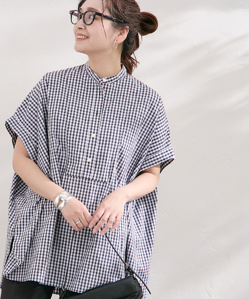 JOURNAL STANDARD(ジャーナルスタンダード)の「《追加》フロントブザムハーフスリーブシャツ(シャツ/ブラウス・レディース・ダークパープル/ダークブルー・FREE)」の1枚目の写真
