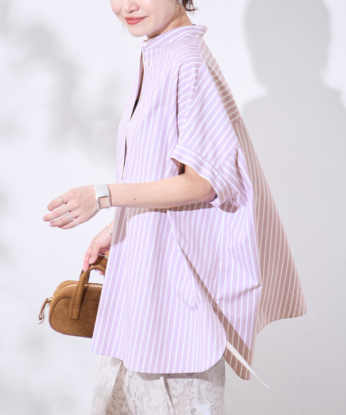 JOURNAL STANDARD(ジャーナルスタンダード)の「《追加》フロントブザムハーフスリーブシャツ(シャツ/ブラウス・レディース・ダークパープル/ダークブルー・FREE)」の2枚目の写真
