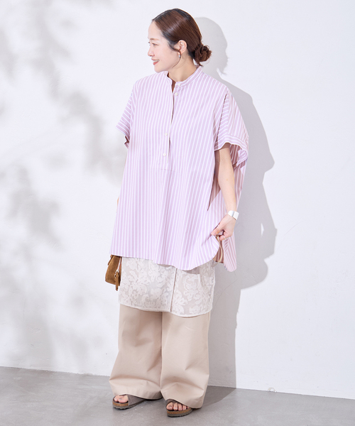 JOURNAL STANDARD(ジャーナルスタンダード)の「《追加》フロントブザムハーフスリーブシャツ(シャツ/ブラウス・レディース・ダークパープル/ダークブルー・FREE)」の4枚目の写真
