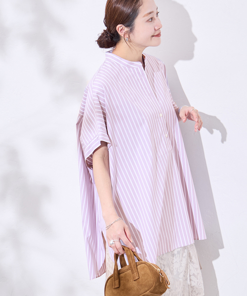 JOURNAL STANDARD(ジャーナルスタンダード)の「《追加》フロントブザムハーフスリーブシャツ(シャツ/ブラウス・レディース・ダークパープル/ダークブルー・FREE)」の5枚目の写真