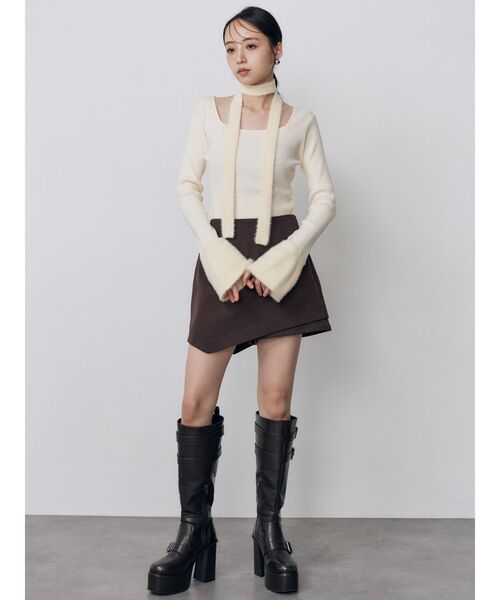 MURUA(ムルーア)の「シャギーフレアスリーブリブニット 秋服 冬服(ニット/セーター・レディース・ホワイト/ブラック/ブラウン・FREE)」の9枚目の写真