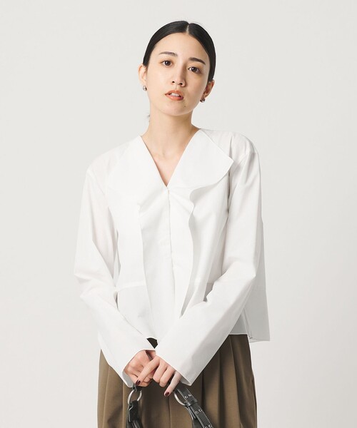 BEAUTY&YOUTH UNITED ARROWS(ビューティーアンドユースユナイテッドアローズ)の「ソリッド&ストライプ ラッフル シャツブラウス ウォッシャブル(シャツ/ブラウス・レディース・ブラック/ホワイト/ナチュラル・FREE)」の7枚目の写真