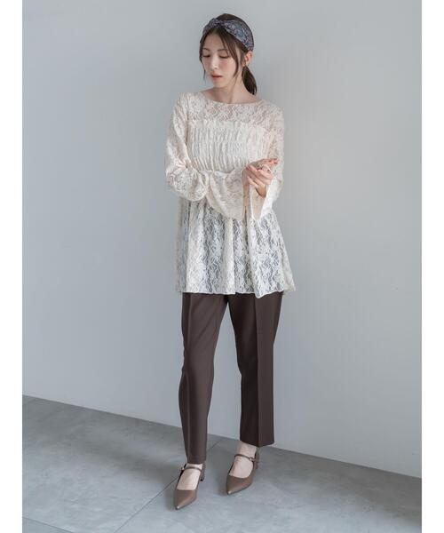 Te chichi(テチチ)の「フロッキーレースシャーリングチュニック(チュニック・レディース・ブラック/ブラウン/オフホワイト・F)」の15枚目の写真