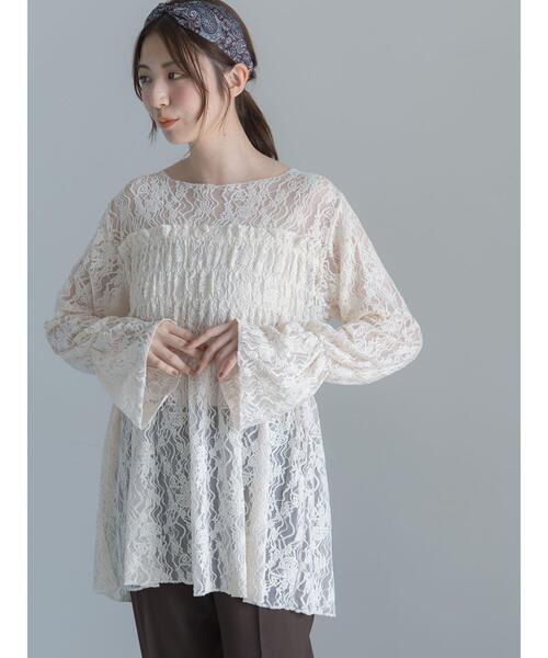 Te chichi(テチチ)の「フロッキーレースシャーリングチュニック(チュニック・レディース・ブラック/ブラウン/オフホワイト・F)」の19枚目の写真