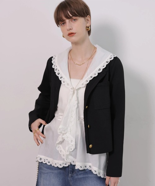 CADUNE（カデュネ）の「トリミングニットジャケット（ニット/セーター・レディース・ホワイト/ライトパープル/ブラック・38）」の5枚目の写真