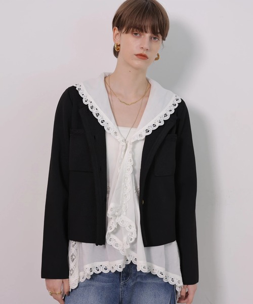 CADUNE（カデュネ）の「トリミングニットジャケット（ニット/セーター・レディース・ホワイト/ライトパープル/ブラック・38）」の4枚目の写真