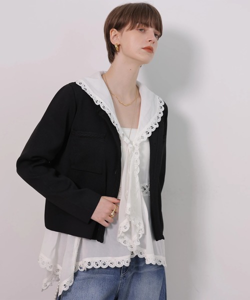 CADUNE（カデュネ）の「トリミングニットジャケット（ニット/セーター・レディース・ホワイト/ライトパープル/ブラック・38）」の7枚目の写真