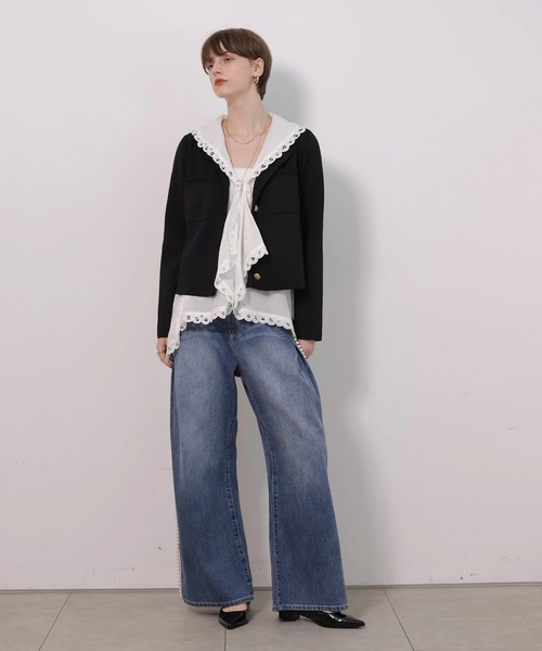 CADUNE（カデュネ）の「トリミングニットジャケット（ニット/セーター・レディース・ホワイト/ライトパープル/ブラック・38）」の15枚目の写真