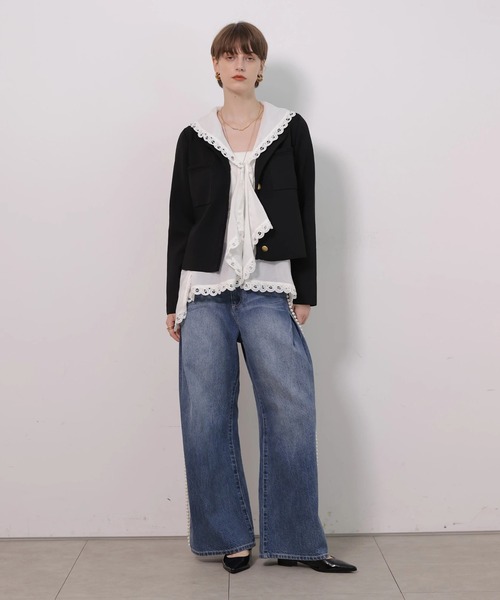 CADUNE（カデュネ）の「トリミングニットジャケット（ニット/セーター・レディース・ホワイト/ライトパープル/ブラック・38）」の16枚目の写真