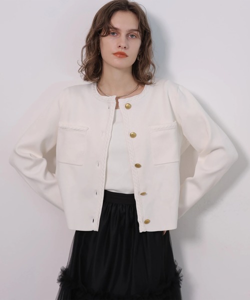 CADUNE（カデュネ）の「トリミングニットジャケット（ニット/セーター・レディース・ホワイト/ライトパープル/ブラック・38）」の21枚目の写真