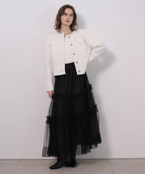 CADUNE（カデュネ）の「トリミングニットジャケット（ニット/セーター・レディース・ホワイト/ライトパープル/ブラック・38）」の8枚目の写真