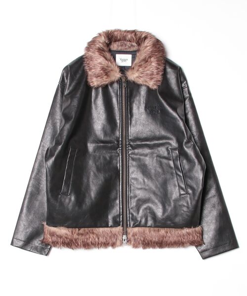 OE logo leather far jacket