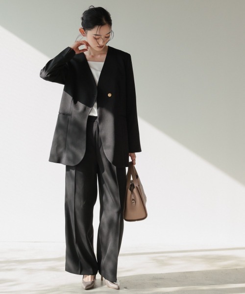 Callarus(カラルス)の「【セットアップ】アシメデザインカラーレスジャケットパンツセットアップスーツ〔Callarus〕(セットアップ・レディース・グレイッシュベージュ/ブラック・S/L/M/3L/LL)」の17枚目の写真
