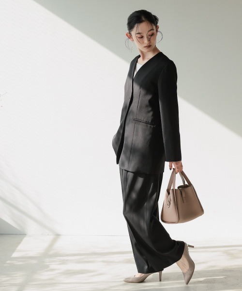 Callarus(カラルス)の「【セットアップ】アシメデザインカラーレスジャケットパンツセットアップスーツ〔Callarus〕(セットアップ・レディース・グレイッシュベージュ/ブラック・S/L/M/3L/LL)」の20枚目の写真