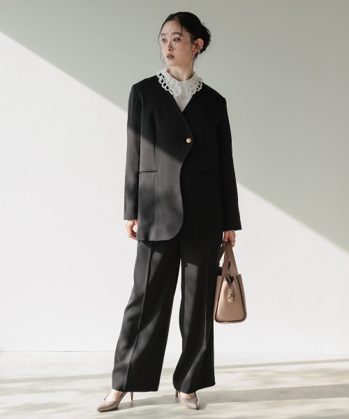 Callarus(カラルス)の「【セットアップ】アシメデザインカラーレスジャケットパンツセットアップスーツ〔Callarus〕(セットアップ・レディース・グレイッシュベージュ/ブラック・S/L/M/3L/LL)」の22枚目の写真