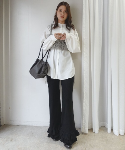 CORNERS(コーナーズ)の「裾フリルリブニットパンツ(その他パンツ・レディース・チャコールグレー/ベージュ/ブラウン/ブラック・M)」の7枚目の写真