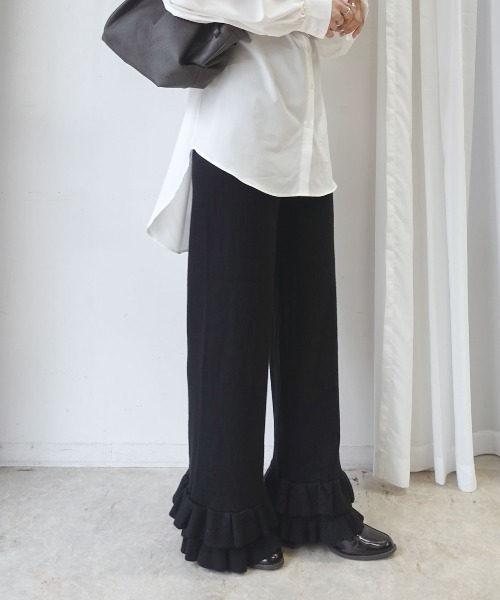 CORNERS(コーナーズ)の「裾フリルリブニットパンツ(その他パンツ・レディース・チャコールグレー/ベージュ/ブラウン/ブラック・M)」の10枚目の写真