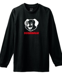 Moftique(モフティック) 長袖Tシャツ ドッグイラスト アニマル プリント 袖リブ ロンT トップス メンズ ユニセックス