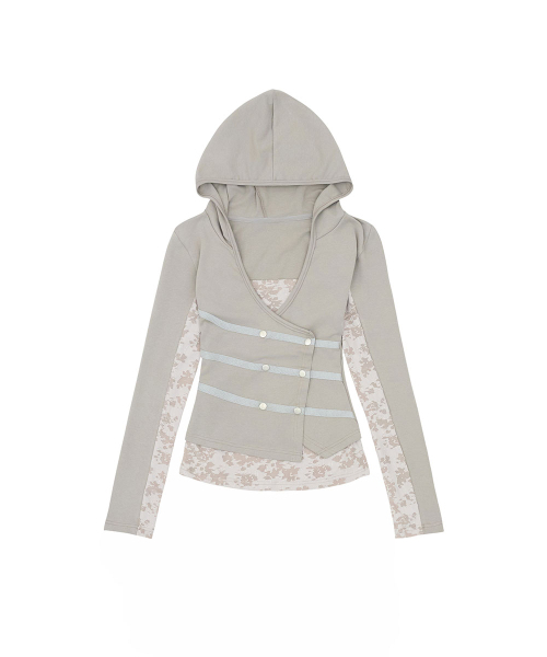 NO EXTRA TOUCH(ノー・エクストラ・タッチ)の「Double Button Layered Hoodie Jersey Cardigan (Sand) / 26FWKC003SD(カーディガン/ボレロ・レディース・その他・SMALL/MEDIUM)」の3枚目の写真