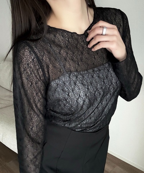Cham.（チャム）の「レースシアートップス（Tシャツ/カットソー・レディース・ブラック/ベージュ/ホワイト・FREE）」の14枚目の写真